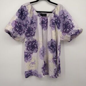 Lane Bryant Purple Floral Short Sleeve Blouse Size 22/24